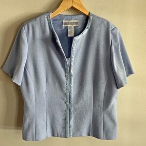 Jessica Howard Blue Sequin Trim Jacket Top Petite Formal Vintage